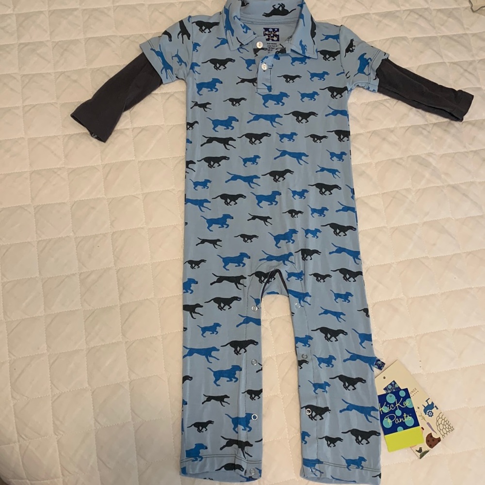 Kickee Pants Print Long Sleeve Romper Pond Running Labs 18-24 month